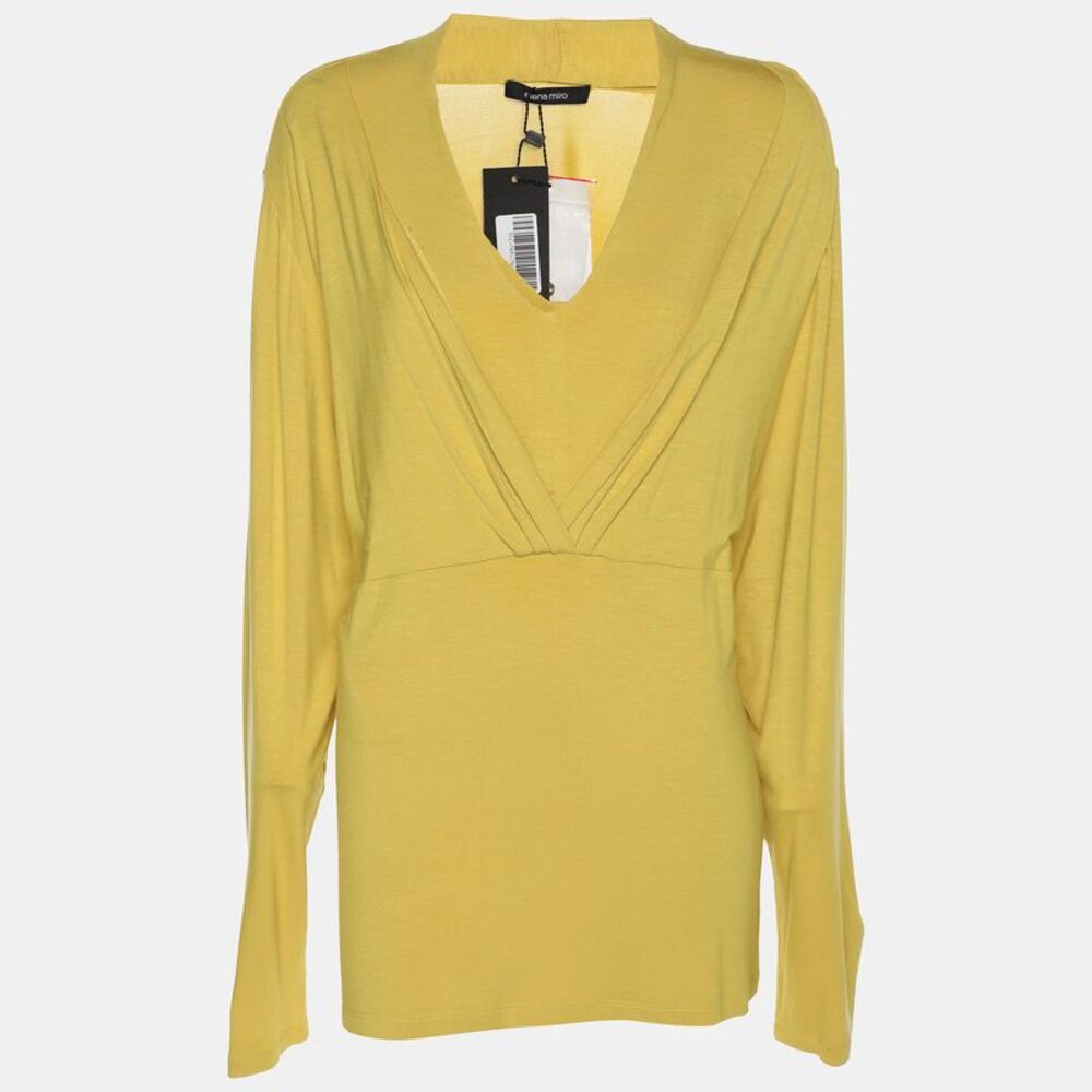 Elena Miro Yellow Jersey V Neck Tops
